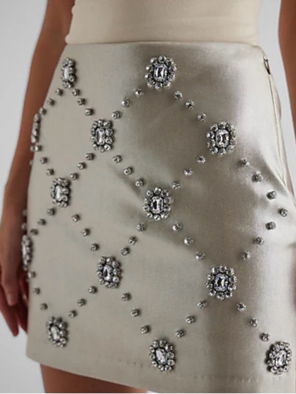 NWOT Embellished Satin Mini Skirt - Silver